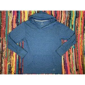 Balanced Tech Mens Size L Large Sport Blue Long Sleeve Knit Shirt Hoodie Pockets